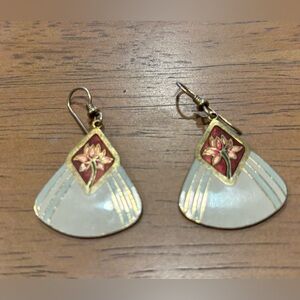 Vintage Laurel Burch "Water Lily" cloisonné enamel earrings